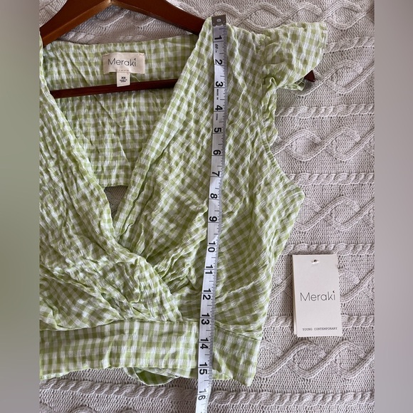 Meraki New Light Green & White Plaid Open Back Wrap Top Size XS - Picture 6 of 8